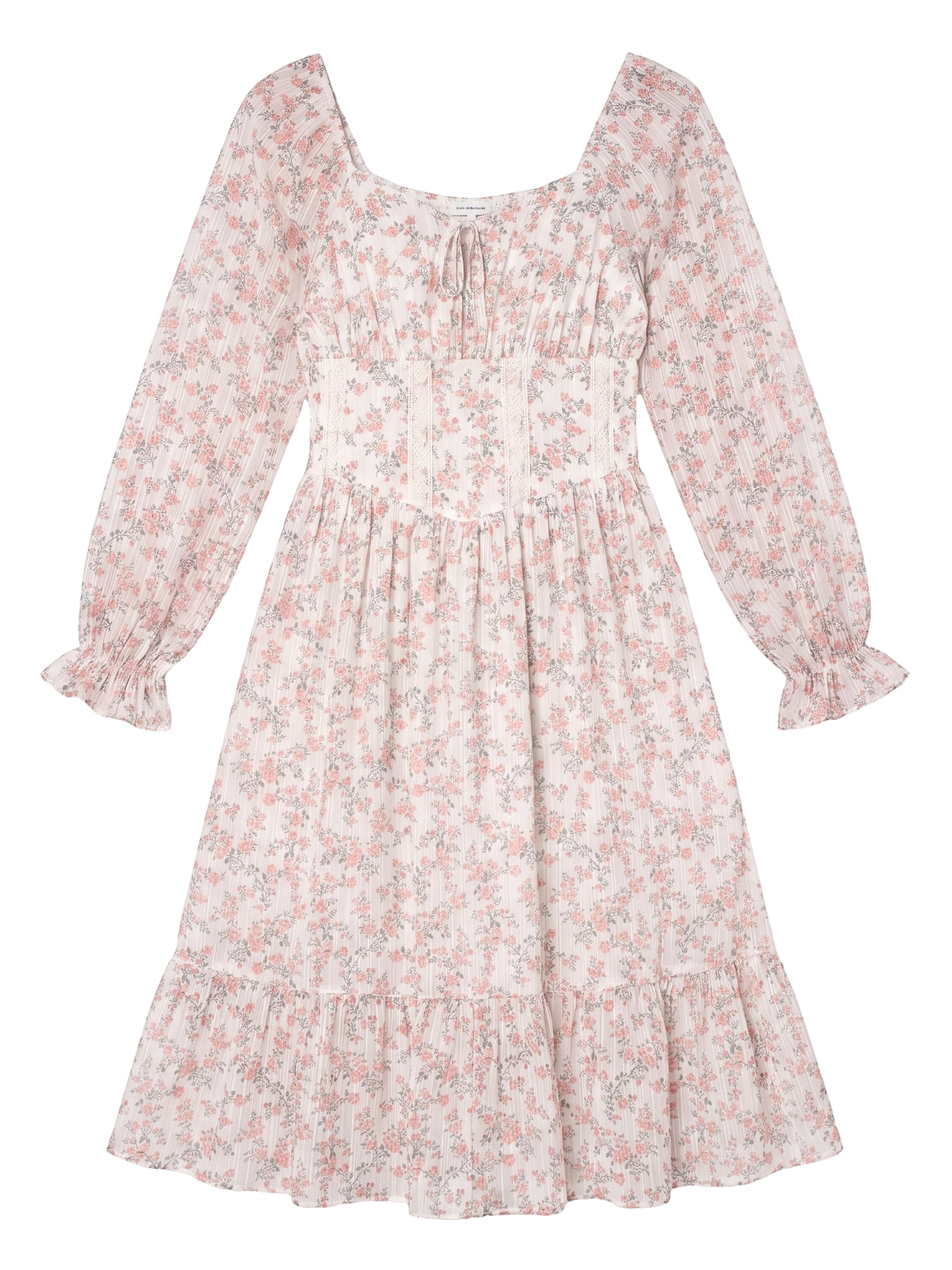 Celebrity Pink Women's Long Sleeve Basque Waist Midi Dress, Sizes XS-XXXL