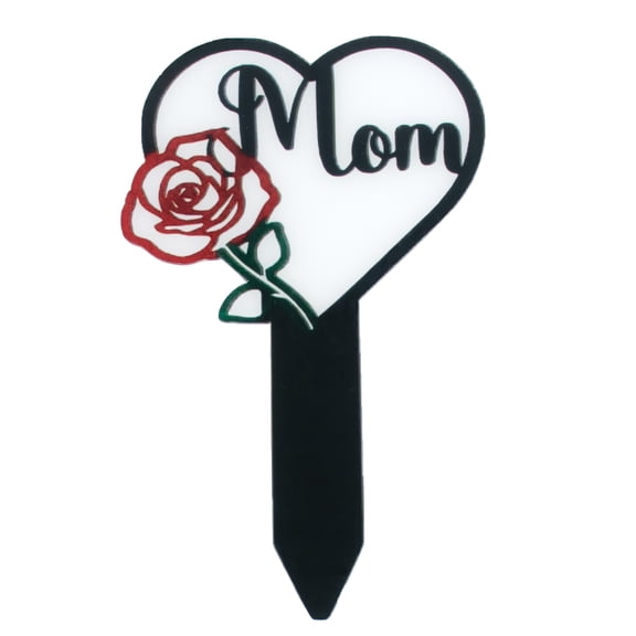 Mom Heart Memorial Plaque Acrylic Grave Rose Stake Condolence Remembrance Decoration