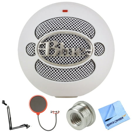 Snowball Blue Mic Blue Microphones Snowball USB Microphone - Textured White (4911-SBBN) + Suspension Boom Scissor Arm Stand + Universal Pop Filter Microphone Wind Screen + Mic Stand Adapter + MicroFiber Cloth ()