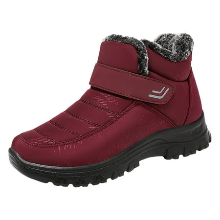 

Rrunsv Women’s Snow Boot With Waterproof Lace Up Mid-Calf Outdoor Winter Deep Tread Rubber Sole Warm Booties Red 9.5