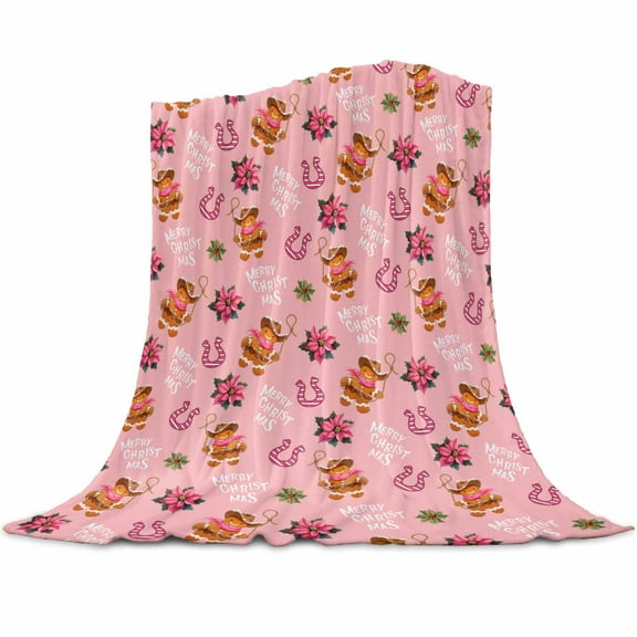Christmas Gingerbread Man Flannel Blanket for Bed,Travel and Camping, Cowboy Hat Horseshoe Super Soft Cozy Blanket for All Seasons 60"x80"