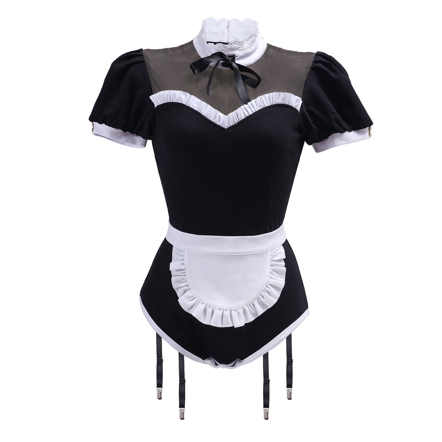 Littleforbig Cotton Romper Onesie Pajamas Bodysuit - Goth Tease Onesie - Maid Suit 3X-Large