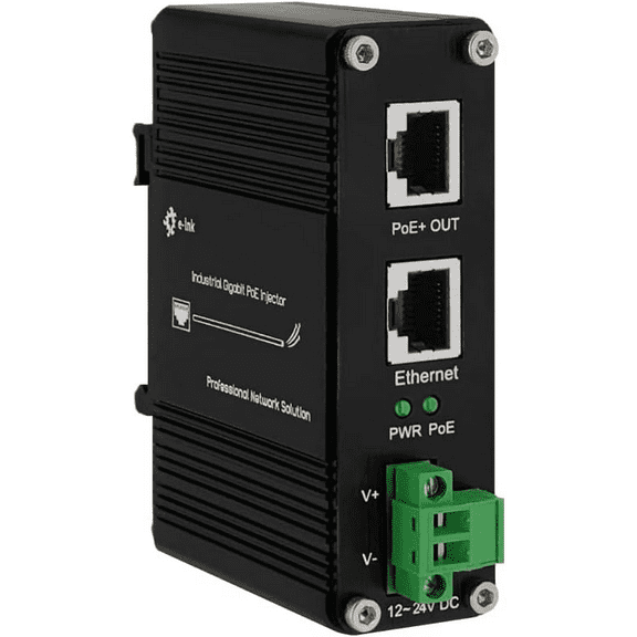 Industrial Gigabit Passive PoE Injector Hardened POE Adapter with 12-24V DC Input 24V PoE Output DIN- Rail/Wall Mount