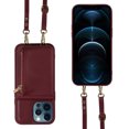 thumbnail image 3 of Nalacover RFID Blocking Wallet Case for iPhone 12 Pro Max, Shockproof PU Leather Magnetic Button Zipper Purse Card Slots & Kickstand Crossbody Phone Case with Shoulder & Wrist Strap,Winered, 3 of 12