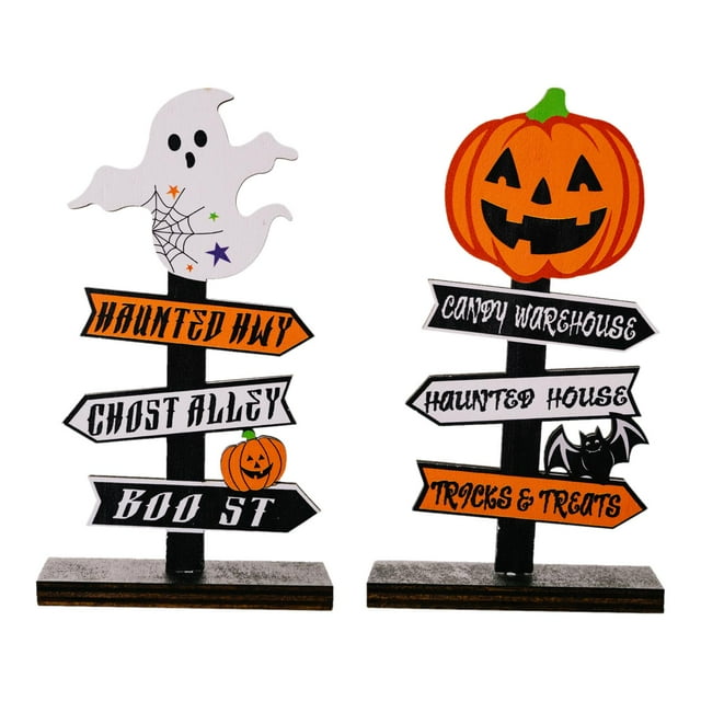 2 Unids Mesa de Halloween Decoración Fantasma Calabaza Fiesta de Halloween Decoraciones Centro de Mesa Letrero de Madera para Bar Rústico