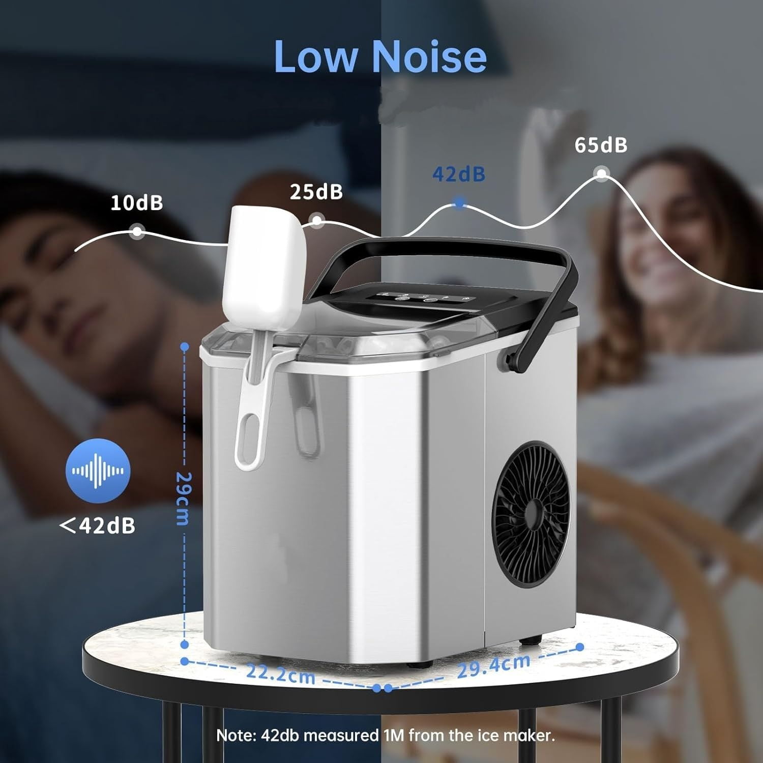 Stainless Steel Ice Maker, Self-Cleaning Ice Maker Machine, 12kg/24H, 2 Sizes 9 Ice Cube Ready in 6 Mins Ice Machine with Handle, Scoop & Basket, 1.5L Ice Cube Maker for Home/Kitchen/Office/Bar