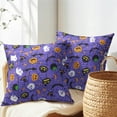 thumbnail image 5 of Halloween Purple Throw Pillow Covers 18x18 inch 2 Packs Humour Pumpkins Ghost Skeleton Bat Web Decorative Pillowcase Holiday linen Pillow Cases for Home Sofa Porch Outdoor Decor, 5 of 6