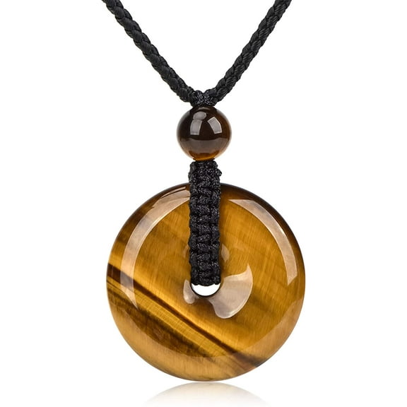 Mens Stone Pendant Tiger Eye Chakra Healing Pendant Necklace, Adjustable 27.5 inch