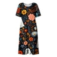 thumbnail image 4 of Halloween Dresses for Women Summer Comfy Funny Cartoon Ghost Cocktail Dresses Short Sleeve Vintage Relaxed Fit Flowy Midi Halloween Costumes Dresses Dark Blue XL, 4 of 6