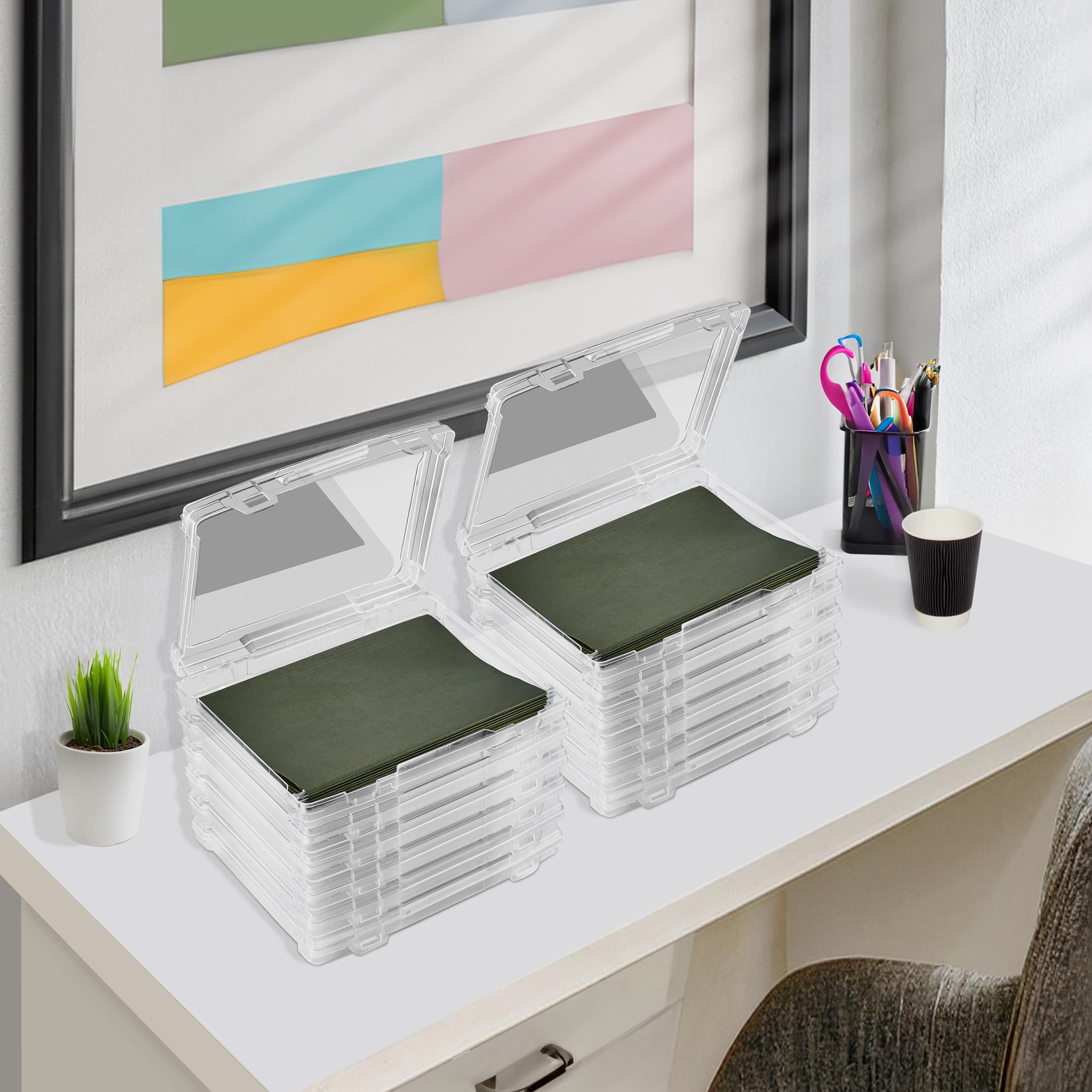 Sorbus Clear Narrow Hanging File Organizer Bin, Stackable 12 Pack, Freestanding Plastic Document Holder
