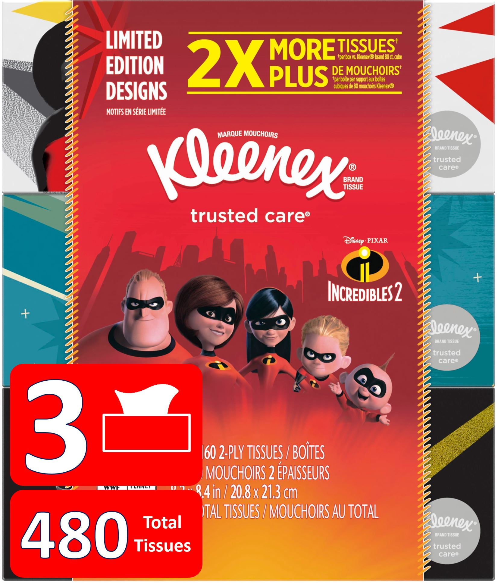 Kleenex Everyday, Non-Lotion, 'Incredibles 2', Limited Edition, 160 Facial Tissues per Box, 3 Flat Boxes