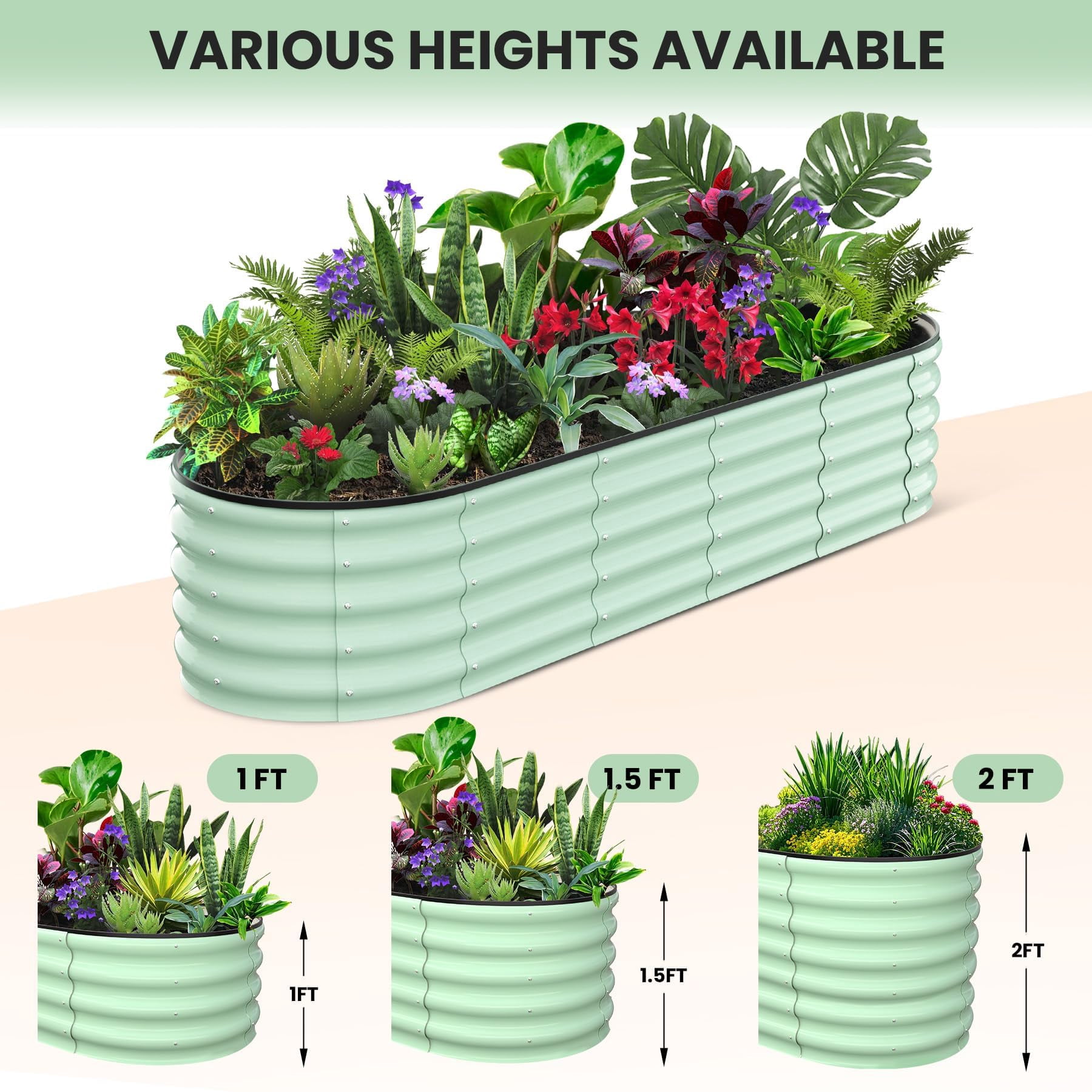 Heavy Duty Metal Raised Garden Bed – 8x2x1FT Oval Planter Box for Outdoor Vegetable, Flower, Herb Gardening, for Garden & Backyard & Patio, Olive Green