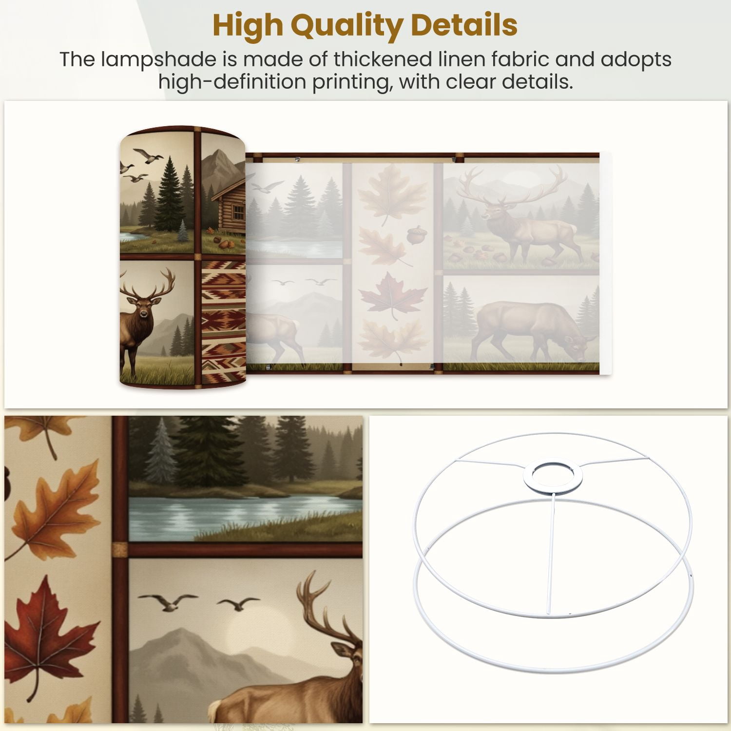 Rustic Linen Drum Lamp Shades Rustic Forest Wildlife Deer Maple Leaves Cabin Geometric 13" x 13" x 10" Lampshade for Table Lamps Floor Lamps Lamp Shade Replacement Easy Assembly Required