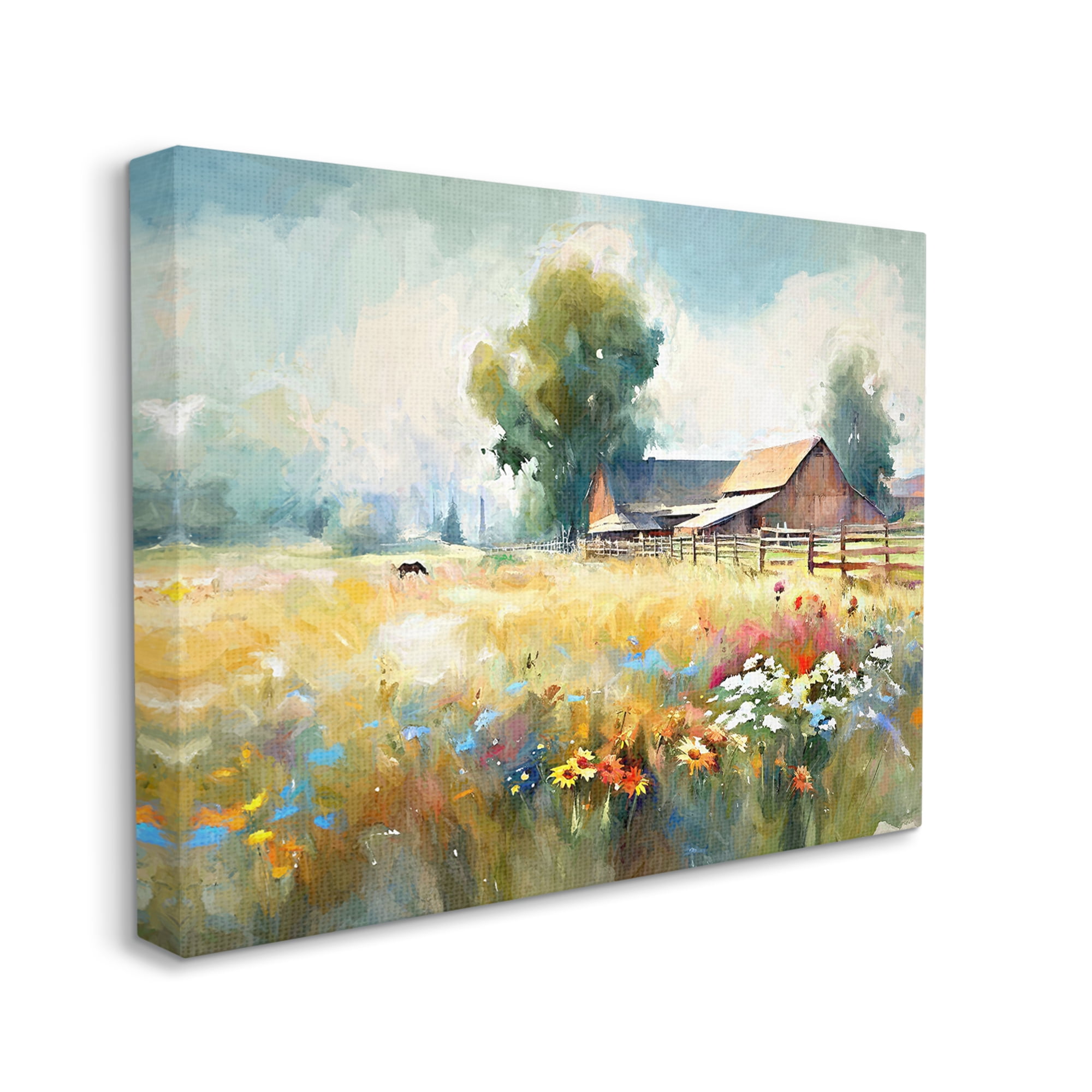 Stupell Industries Barn in Meadow Painting Landscape Painting Gallery Wrapped Canvas Art Print Wall Art, 20 x 16