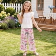 thumbnail image 3 of COEQINE Girls Wide Leg Long Pants with Ruffle Straight Leg High Waisted Summer Trousers Stylish Outfits Flowy Playwear for 7-8 Years Kids, Cat Strawberry Ice Cream Pink, 3 of 8