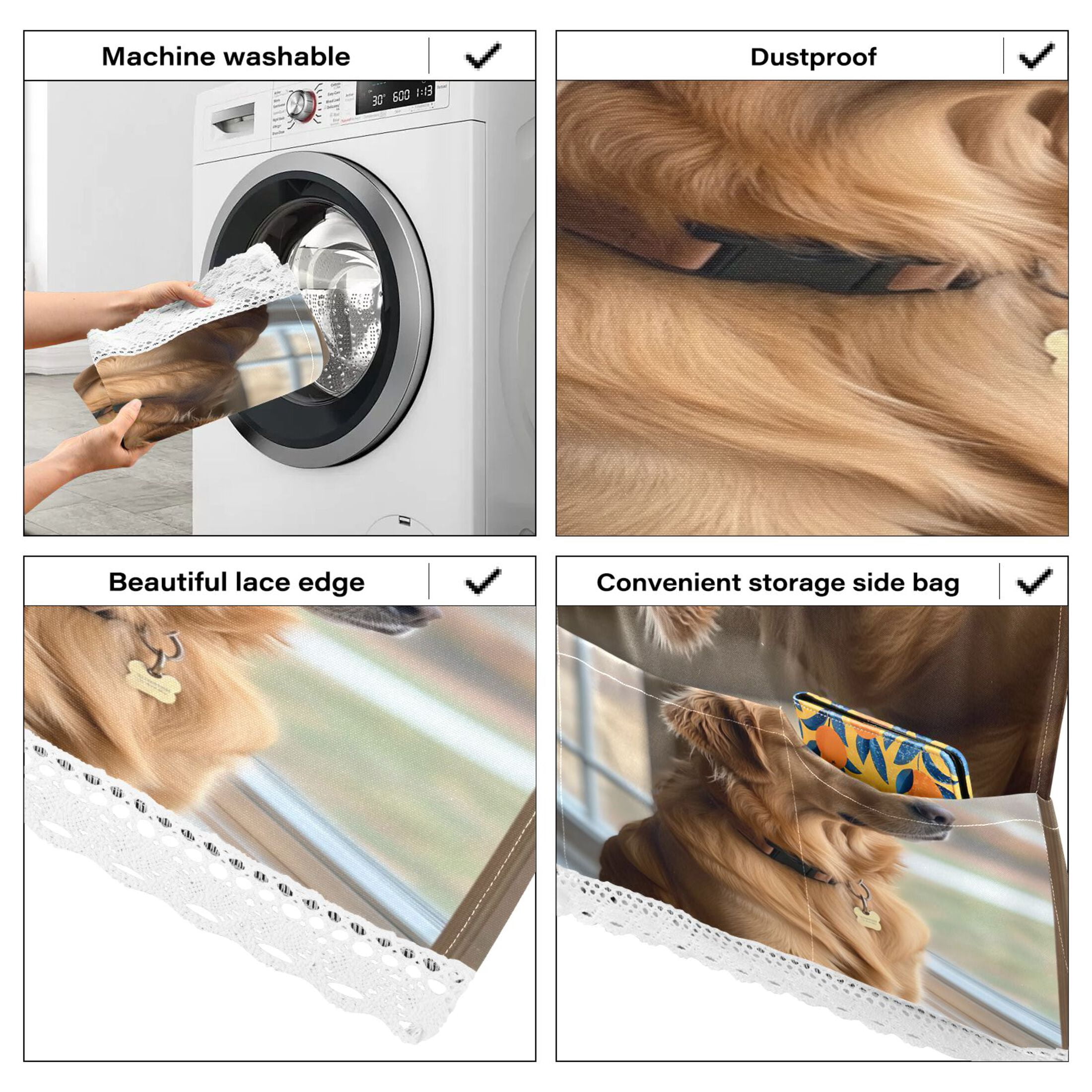 Golden RetrieverWasher and Dryer Covers Dust-Proof and Oil Resistant Fridge Cover with 4 Storage Pockets Washing Machine Top Cover for Laundry Kitchen Home 51.2 x 22 In
