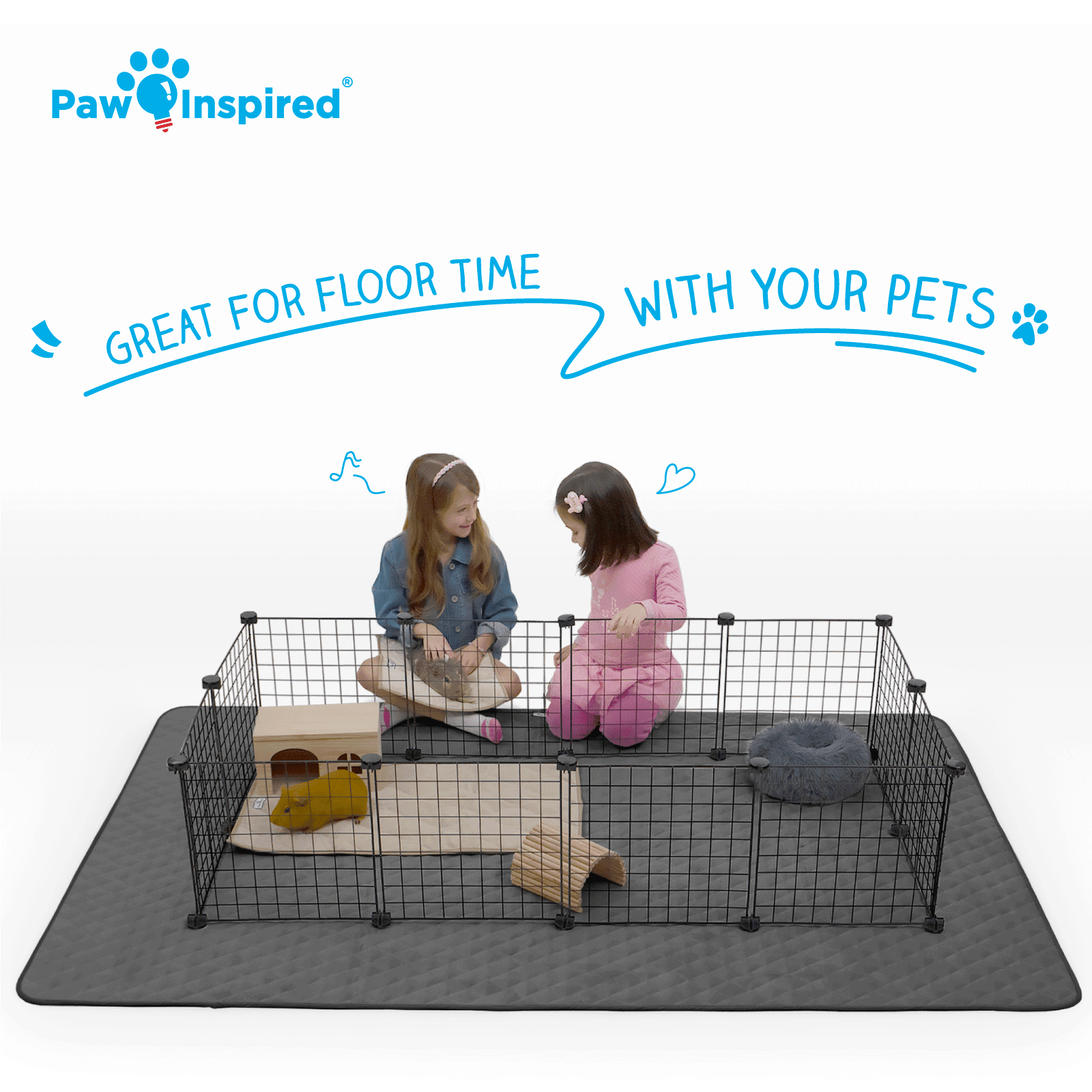 Paw Inspired 80x50” Waterproof Dog Playpen Mat, Pet Kennel Play Pen Pad for Puppy, Rabbit, Guinea Pig, Small Animals | Super Absorbent Fleece Cage Liner with Non-Slip Bottom (Dark Gray)