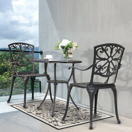 Nuu Garden 3 Piece Bistro Table Set Cast Aluminum Outdoor Furniture Weather Resistant Patio Table and Chairs with Umbrella Hole for Yard Balcony Porch Black with Antique Bronze at The Edge