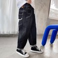 thumbnail image 6 of MKHSQHDG Kids Rugged Tapered Jeans with Large Pockets Boys' Wide Leg Jeans Loose Fit Denim Vintage Trousers Casual Wide Leg Jeans Streetwear 8-9 Years, 6 of 8