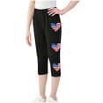 thumbnail image 4 of July 4th Clothes For Girls Elastic Waist Festival Print Capri Pants Slimming Casual Stretchy Capri Pant (12 Years, Black), 4 of 8
