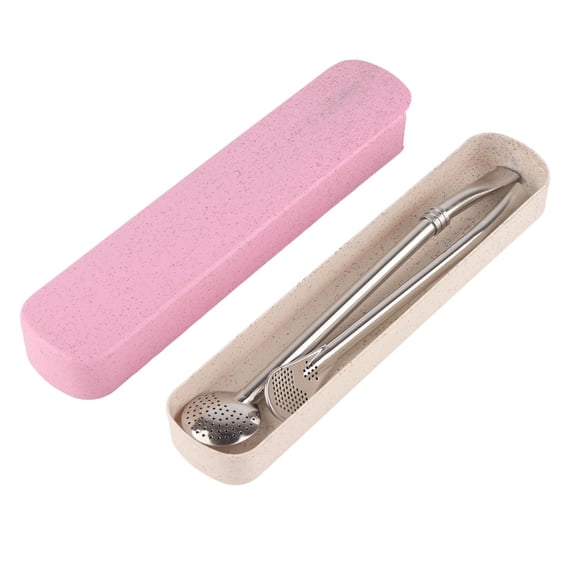 Yajisi Stainless Steel Strainer Straw, 2-Pack Reusable Spoon Filter Straws with Case, Nordic Pink Portable Tea Coffee Straw, 9.8 x 2.8 x 1.2 Inches