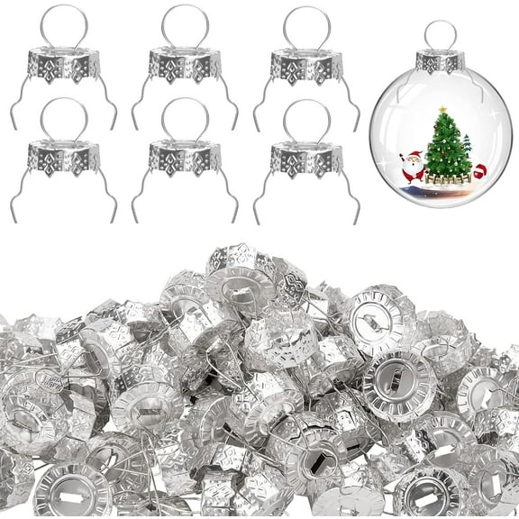 Ebaokuup 100 Pieces Round Christmas Ornament Caps - Replacement Ornament Hangers for Christmas Tree, Porcelain, Ceramic or Glass Decoration, DIY Decorations (Silver-3/4inch)