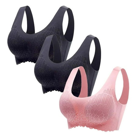 Clearance! HCURIBAD Sports Bra  Push up Bra 3 Pcs Women s Seamless Comfort Sports Bra Padded Soft Stretch Non-Steel Ring Sleep Bra  Wireless Bras  Bras for Women M L