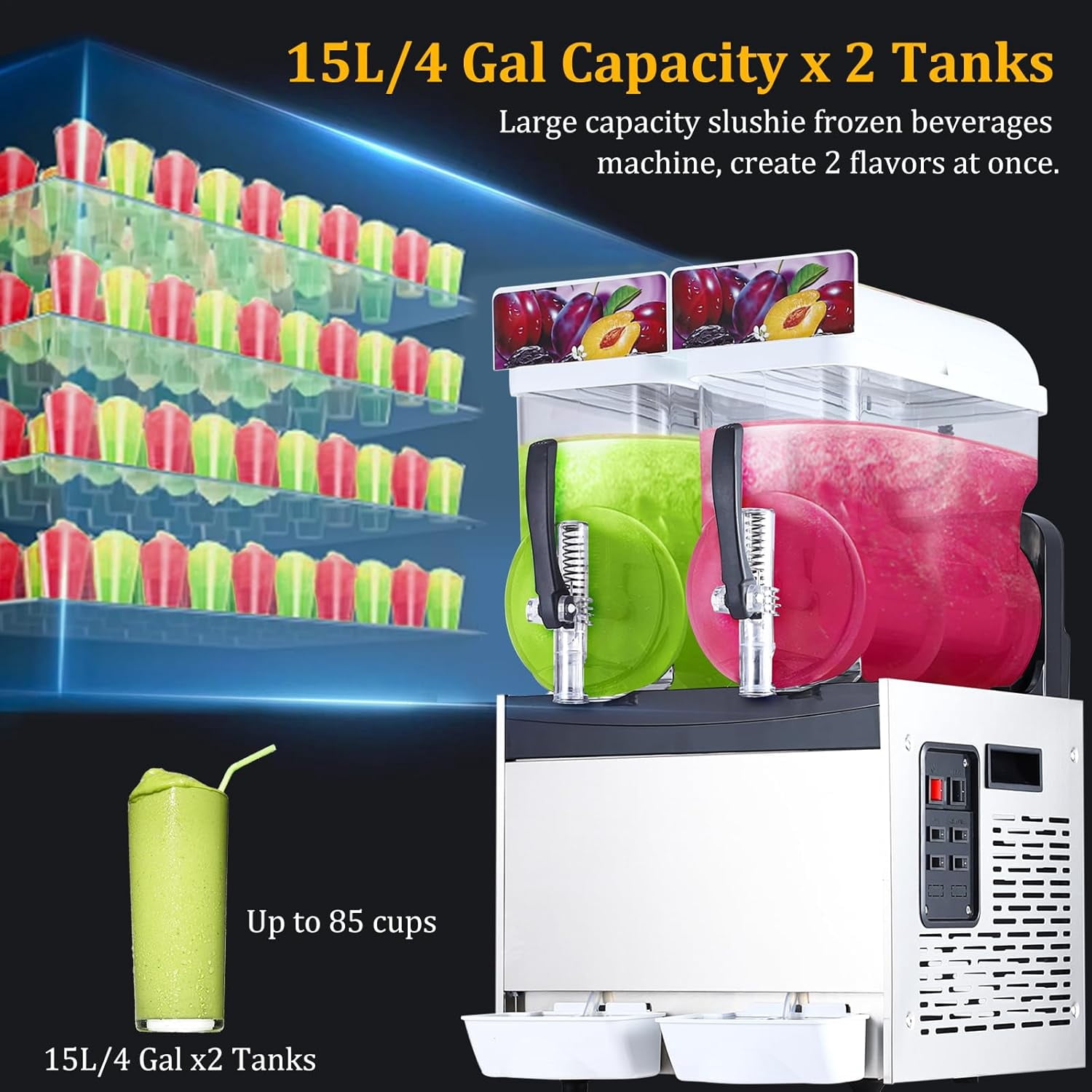 Commercial Slushy Machine, 8 Gal/30L (15L X 2 Tanks) Slushie Machine, Frozen Drink Machine with Temperature Preservation, Stainless Steel Margarita Machine Maker for Home Restaurant Bar Party