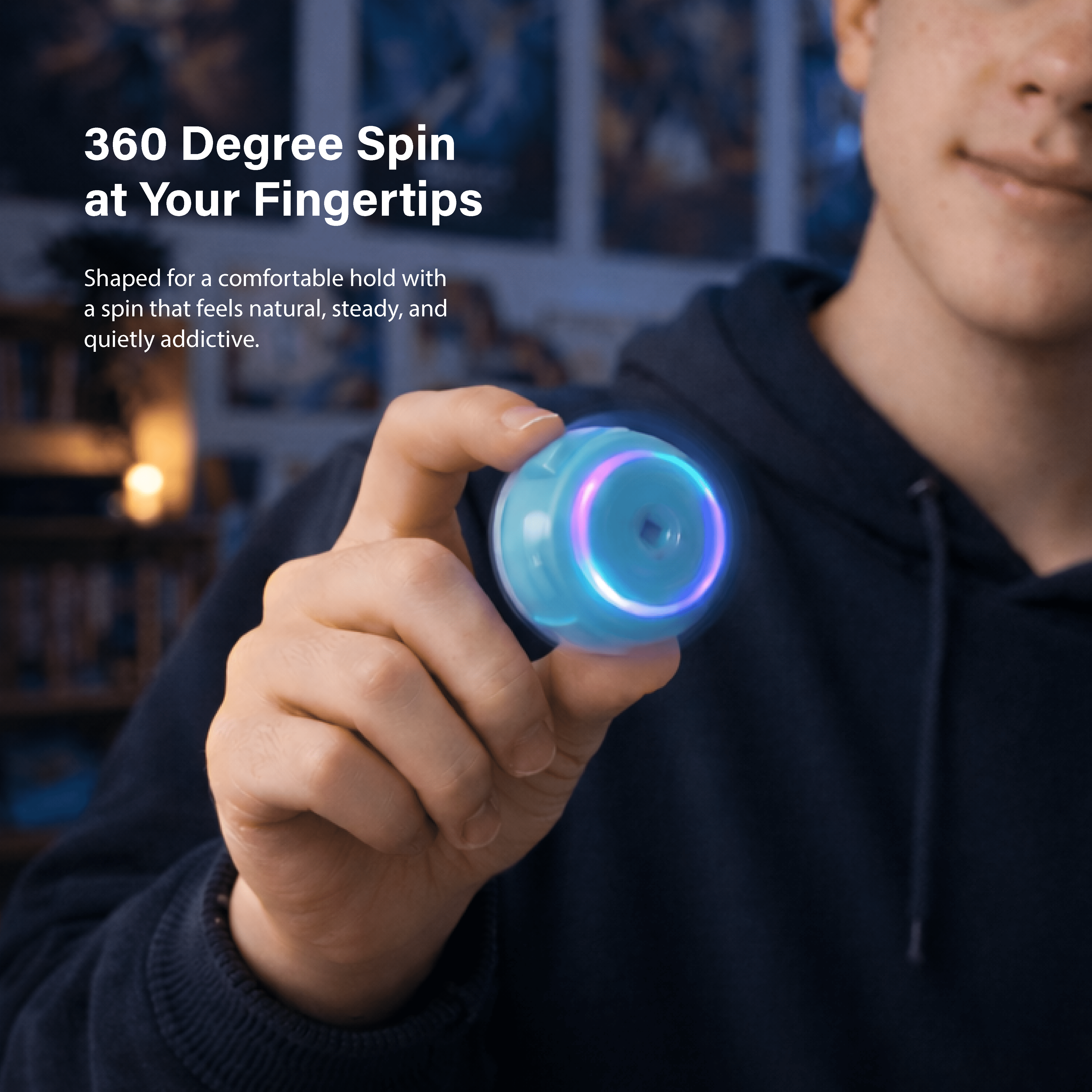 Incipio SpinBeats Wireless Bluetooth Speaker Portable Mini Speaker with RGB Lights, Spinning Top Design, Compact Pocket Size, Loud Clear Sound for Phone, Tablet, Laptop, Travel LED Speaker-Blue