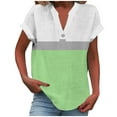 thumbnail image 2 of QUNYINEY Short Sleeve Women's T Shirts Colorblock V Neck Casual Tops Cotton Linen Loose Pullover Button Shirts, 2 of 5