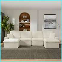 142" Beige Chenille Cloud Sectional Sofa - Modern U-Shaped Modular Couch with Deep Seat, No Assembly for Living Room
