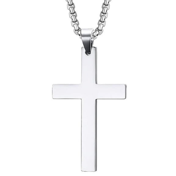 Cross Necklace for Men Stainless Steel Cross Pendant with 24" Box Chain, Religiou Gifts for Father Uncle Son Boyfriend