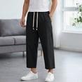 thumbnail image 2 of Bxsruta Men's Drawstring Cropped Pants Relaxed Fit Casual Summer Trousers with Front Pockets, 2 of 6