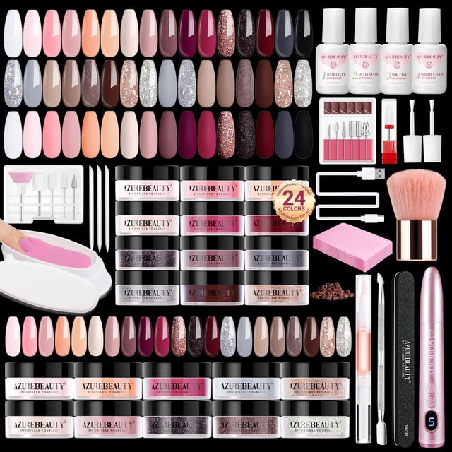 Kit de uñas AZUREBEAUTY Dip Powder con taladro eléctrico para uñas, 24 colores