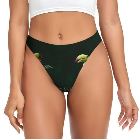 Qokaie Palm Leaves And Exotic Birds Printed Women s Cotton Thong Underwear  Sexy Breathable Panties G-string-X-Small