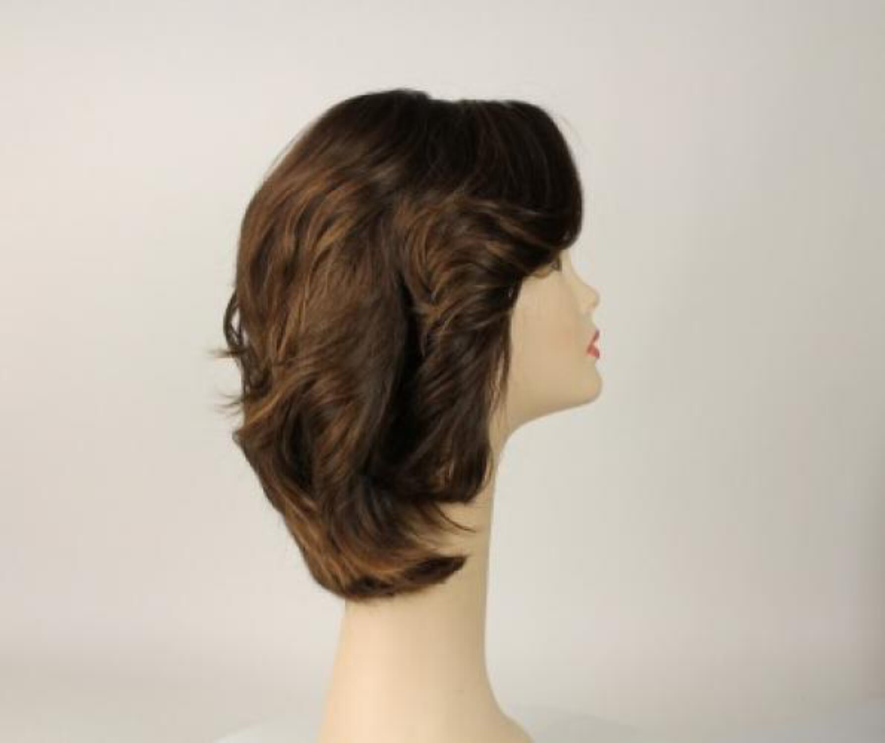 European Human Hair Freeda Wig Regina Medium Brown With Blonde Highlights Multi-Directional Skin Top Size M