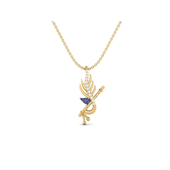 Krishna Flute Leaf 925 Sterling Silver Gold Vermeil 5x3mm Pear Tanzanite Religious Necklace
