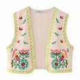 thumbnail image 2 of LOVZFMLL Vestes pour Femmes Vintage Gilet Brodé Lin Court Sans Manches Cardigans Floraux Mode Haut, 2 of 9