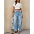 thumbnail image 4 of Women Barrel Leg Casual Jeans Loose Copped Ripped Denim Pants, 4 of 6