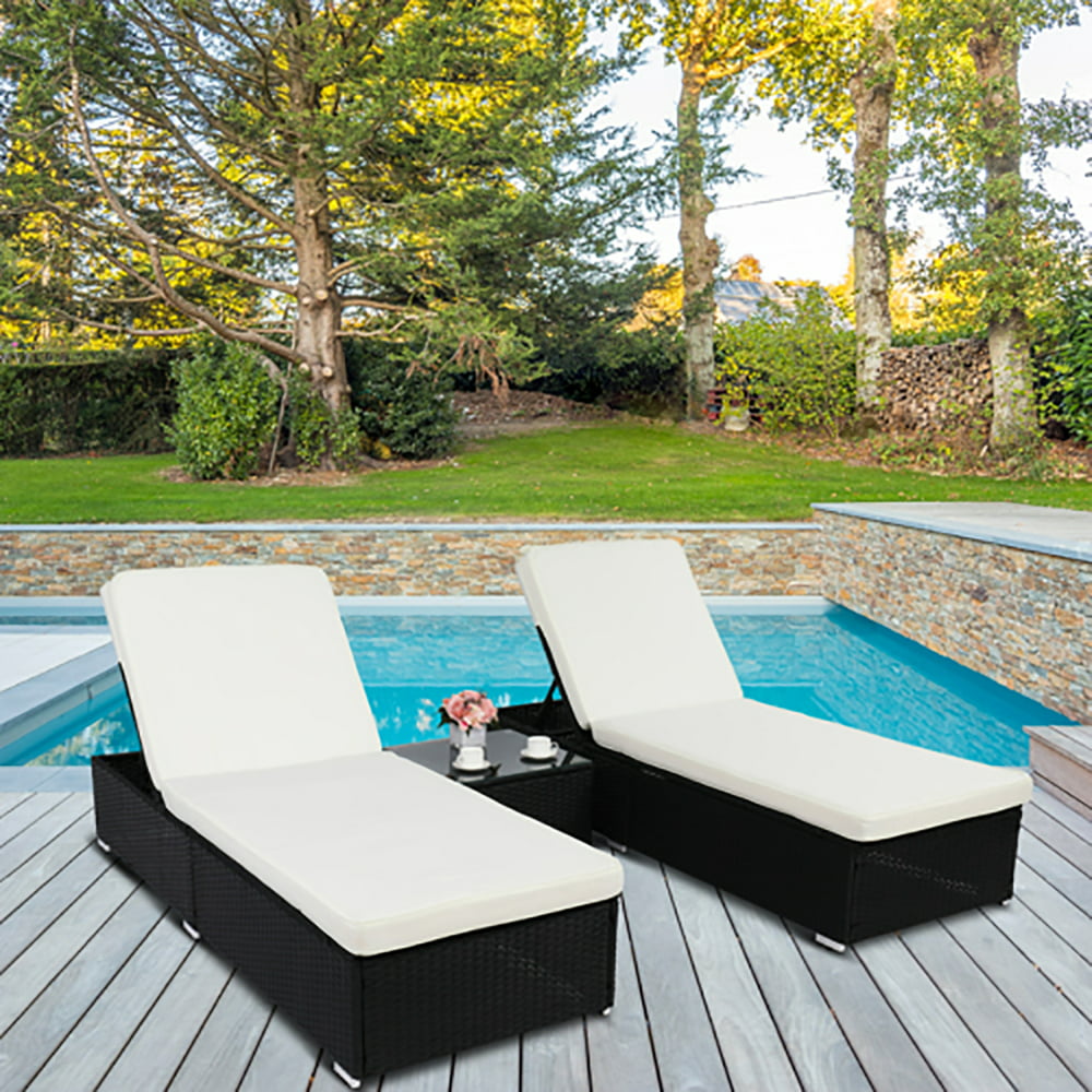 Kepooman Outdoor Garden Chaise Lounge Set, Adjustable Rattan Patio ...