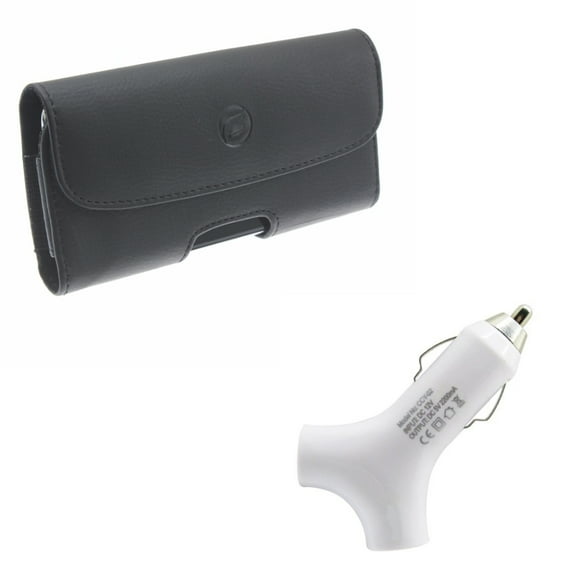 Compatible with Galaxy S10 - Black Leather Case w 2.2Amp Rapid Car Charger Socket 2-Port USB Power Adapter D6L for Samsung Galaxy S10