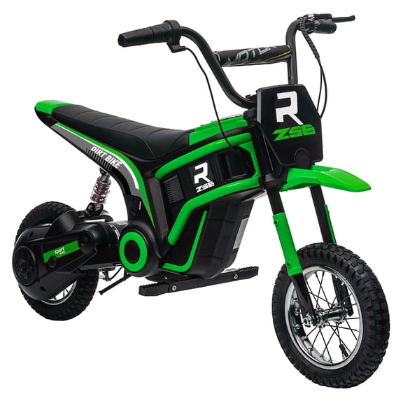 Aosom Electric Dirt Bike with Twist Grip Throttle, 24V 350W Off-Road Electric Motorcycle, Up to 15 MPH with Brake, Music Horn, Rear Suspension for Ages 13  Years, Green