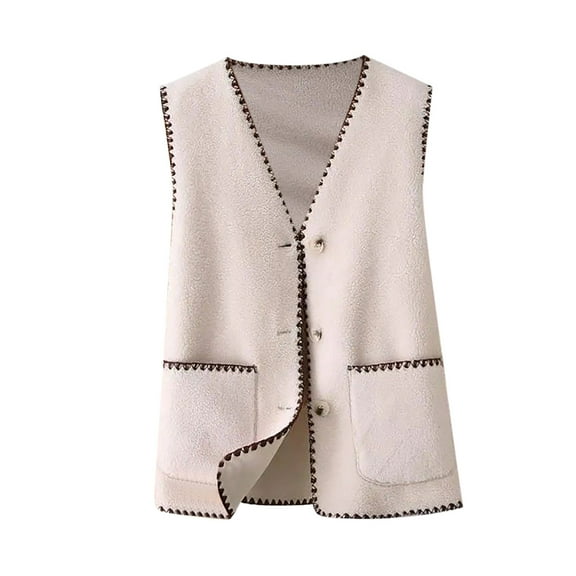Juosiy Womens Plus Size Casual Thin Autumn Vest Solid Color V Neck Sleeveless Cardigans with Pockets