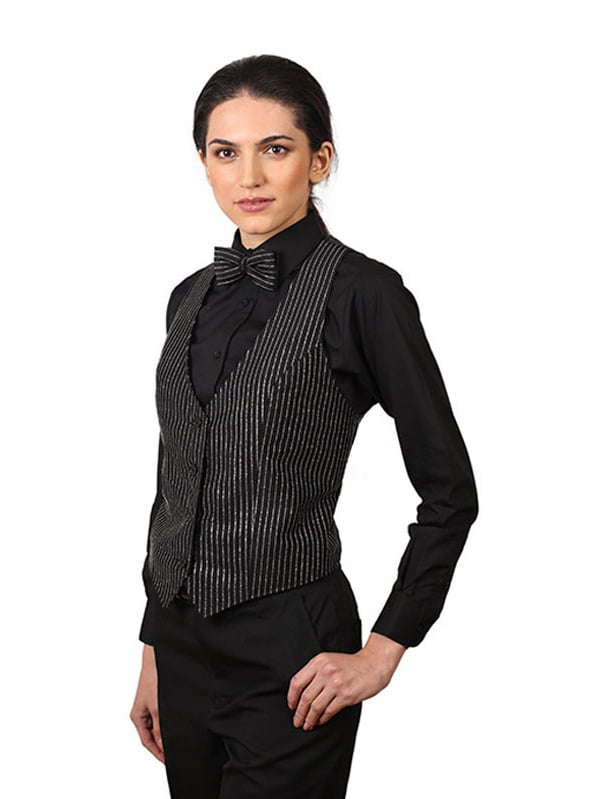 Womens Black & Silver Glitter Pinstripe Pattern Vest 
