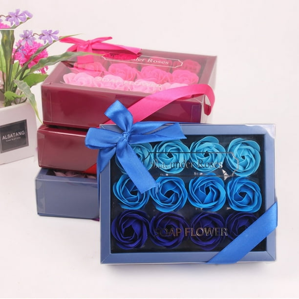Set de regalo ramo de flores con jabón de rosa - 12 jabones corporales de baño rojos y azules para San Valentín, Día de la Madre, Boda y Aniversario