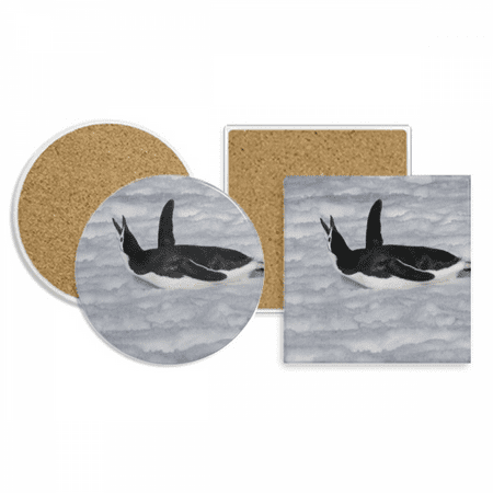 

Water Black Antarctic Penguin Picture Coaster Cup Mug Holder Absorbent Stone Cork Base Set