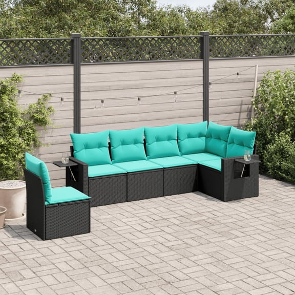 vidaXL 6 Piece Patio Sofa Set with Cushions Black Poly Rattan