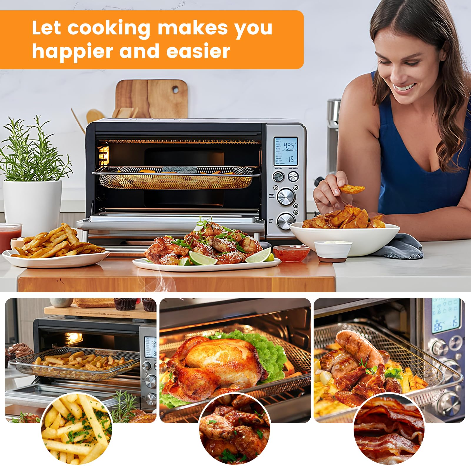 GCQ Smart Oven Air Fryer Pro Accessories for Breville BOV900 BOV950BSS, 3 Pieces Set 16.5" x 11.7" Dehydrate Mesh Baskets Tray for Breville Air Fryer Toaster Oven