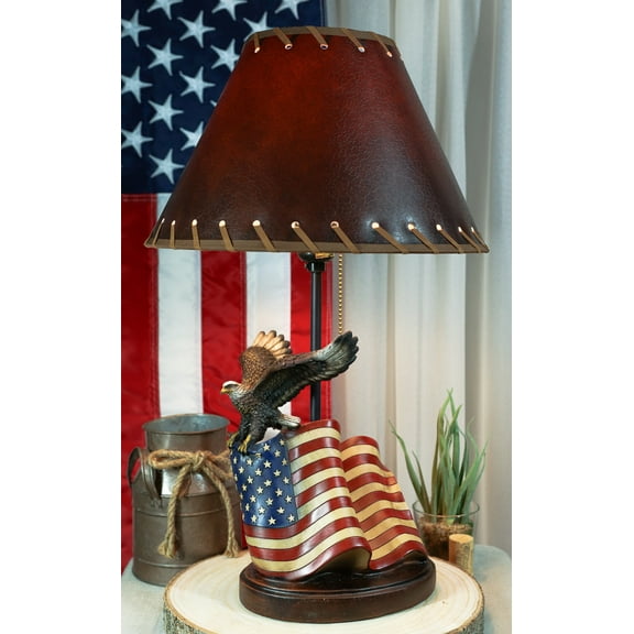 Soaring Bald Eagle With American Flag Memorial Table Lamp Figurine 19" Tall