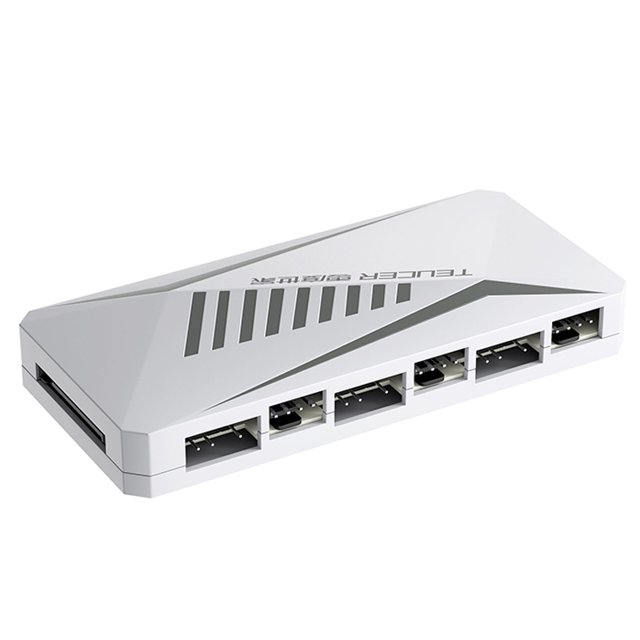 LP-6P ARGB Controller 3Pin and 4Pin Multi Way Splitter 1 to 6 Case Fan Extension Cable Adapter PC Cooling Fan HUB W- no remote control